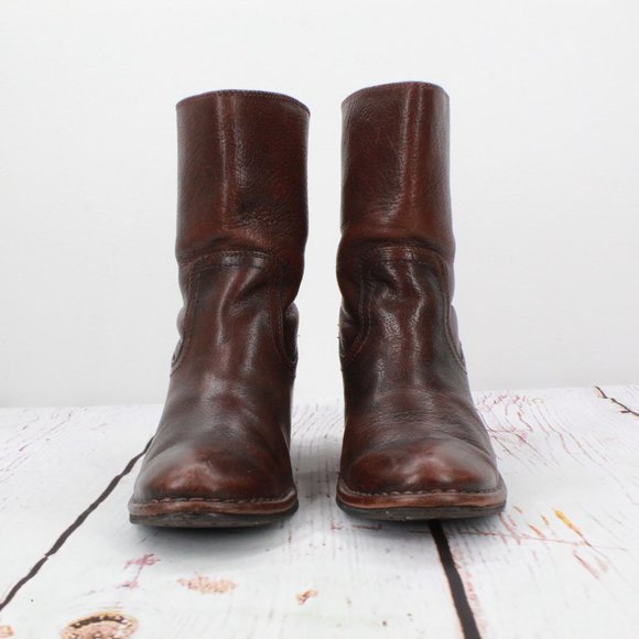 Frye Lucinda Short Brown Leather Western Cowboy Heeled Boots Size 8 M - Picture 4 of 10